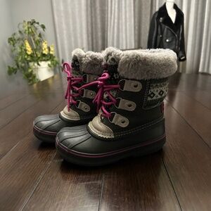 London Fog Collection Little Kid Winter Boots. Child size 12. black, gray, pink